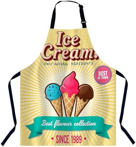 Vintage Ice Cream Apron Adjustable Neck Bib Apron for Men Women,Suitable for Kitchen Cooking Waitress Chef Apron by Unknown