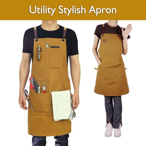Kitchen Apron, Work Apron, Canvas Apron, Khaki | Multiple Pockets, Gardening, Painting, BBQ, Artist, Carpenter, Sizes M to XXL - Image 2
