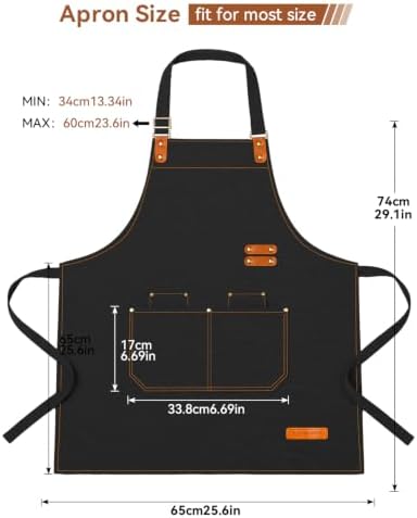 Teskyer Canvas Kitchen Apron with 4 Pockets | Cross Back or Adjustable Strap Design, 4 Utility Pockets, Water & Oil Resistant Fabric for Cooking Gardening & Crafts - Image 7