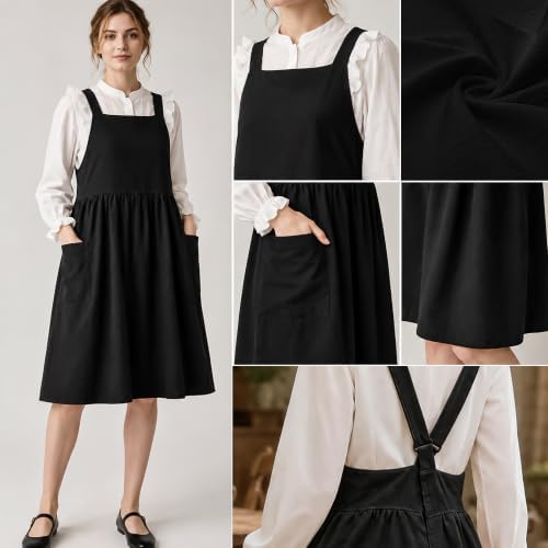 Uaussi Cotton Linen Apron Cross Back Work Apron for Women with Pockets Pinafore Dress X Cross Halter Apron for Chef Gardening - Image 2