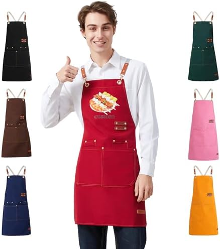 Personalized Waterproof Canvas Apron Custom Logo - Heavy Duty Cross Back 4 Pockets for Men Women Chef Barista by Gloryage