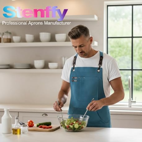 10 Pack Kitchen Apron, Work Apron, Canvas Apron, Blue | Multiple Pockets, Gardening, Painting, BBQ, Artist, Carpenter, Sizes M to XXL - Image 6