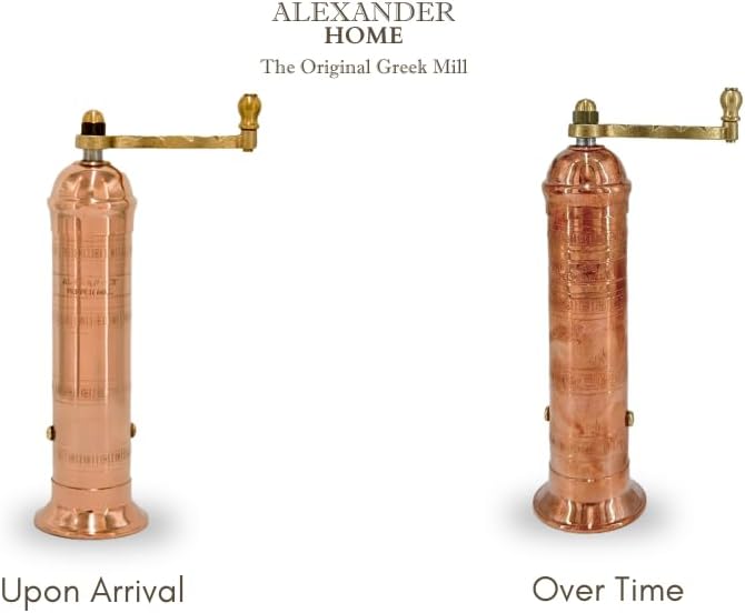 The Original Greek Pepper Mill 10 Inch Tall | European Pepper Mill Grinder with Crank Handle | Manual Pepper Grinder | Peppercorns Refillable - Copper…