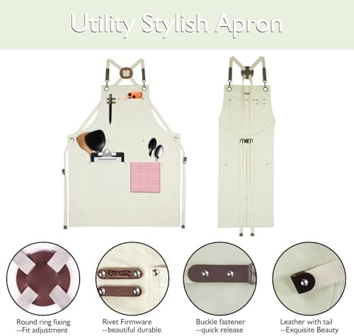 10 Pack Kitchen Apron, Work Apron, Canvas Apron, White | Multiple Pockets, Gardening, Painting, BBQ, Artist, Carpenter, Sizes M to XXL - Image 3