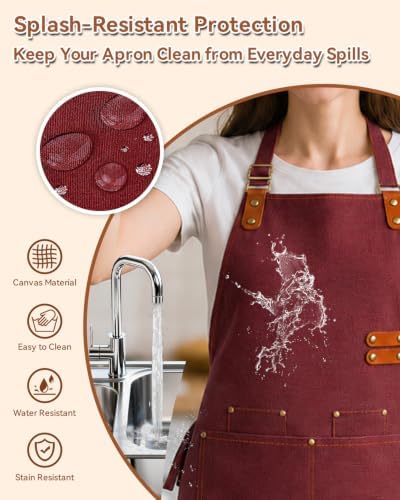 Teskyer Canvas Kitchen Apron with 4 Pockets | Cross Back or Adjustable Strap Design, 4 Utility Pockets, Water & Oil Resistant Fabric for Cooking Gardening & Crafts - Image 4
