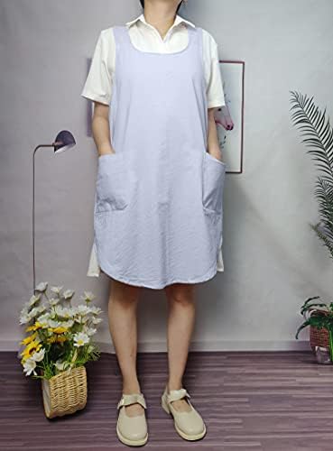 Cotton Cross Back Aprons Solid Color Cooking Kitchen Garden Smock for Women Girls with Pockets - Image 3