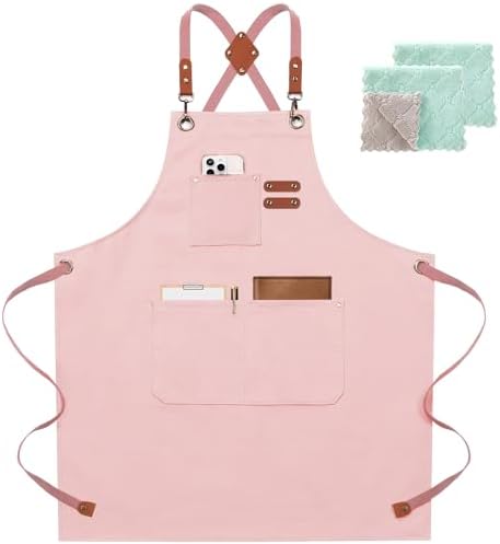 ZOMAO Chef Apron for Women Men with Large Pockets, Cotton Canvas Cross Back Waterproof Work Aprons for Kitchen Cooking Bib by ZOMAO