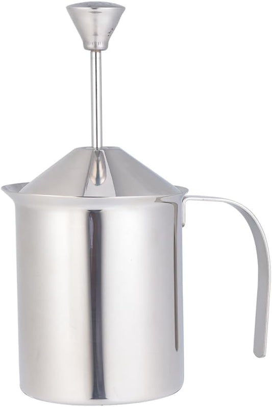Cabilock 400cc Stainless Steel Manual Frother Double Layer Filter Screen Coffee Frothing Pitcher for Rich Coffee Shop