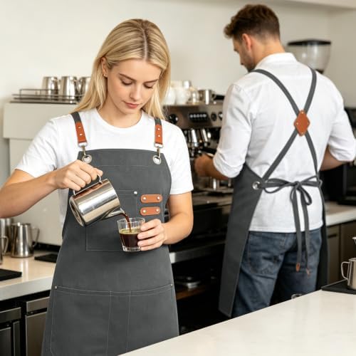 NLUS Chef Aprons for Men Women with 4 Pockets, Water Repellent Cotton Canvas Cross Back Apron - Image 6