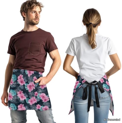 Server Apron with 3 Pockets 13 Inch Short Half Waist Aprons Waterproof Cooking Aprons for Women Men - Image 3
