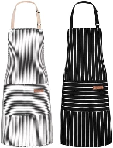 2Pack Adjustable Kitchen Apron for Women Men with 2 Pockets，Cotton-Polyester Blend Bib Aprons for Cooking,Baking by ZAIORD