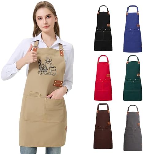 Personalized Waterproof Canvas Apron Custom Logo - Heavy Duty Cross Back 4 Pockets for Men Women Chef Barista by Gloryage