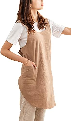 Cotton Cross Back Aprons Solid Color Cooking Kitchen Garden Smock for Women Girls with Pockets - Image 2