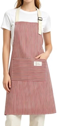 Chef Apron Bib Apron with 2 Large Pockets Adjustable Neck Strap Kitchen Apron Cooking Apron Stripes Baking Apron - Image 7