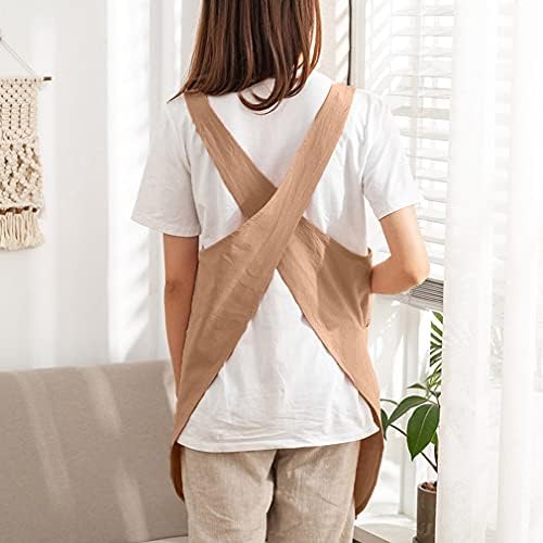 Cotton Cross Back Aprons Solid Color Cooking Kitchen Garden Smock for Women Girls with Pockets - Image 3