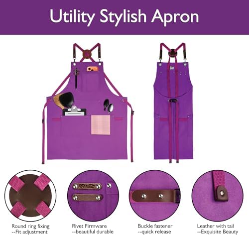 5 Pack Kitchen Apron, Work Apron, Canvas Apron, Purple | Multiple Pockets, Gardening, Painting, BBQ, Artist, Carpenter, Sizes M to XXL - Image 3