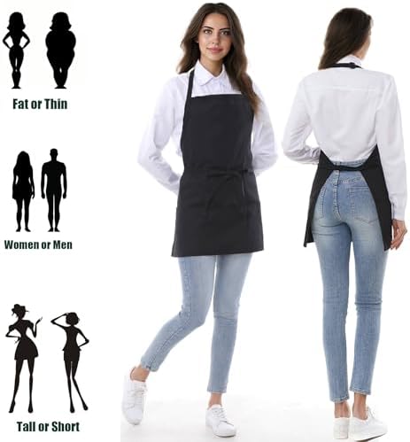 Chef Apron 3 Pocket Short Apron Adjustable Halter Apron Waitress Apron Kitchen Aprons for Cooking Women - Image 2