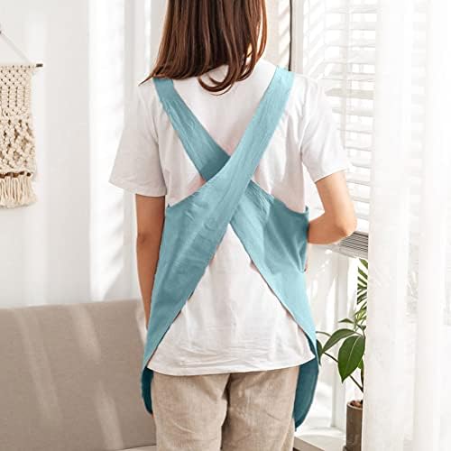 Cotton Cross Back Aprons Solid Color Cooking Kitchen Garden Smock for Women Girls with Pockets - Image 3