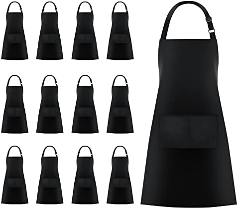 Jubatus 12 Pack Bib Aprons with 2 Pockets Cooking Chef Kitchen Apron for Women Men, Black by Jubatus