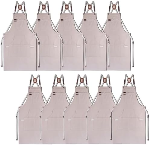 10 Pack Kitchen Apron, Work Apron, Canvas Apron, Grey | Multiple Pockets, Gardening, Painting, BBQ, Artist, Carpenter, Sizes M to XXL by Stenffy