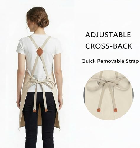 ZOMAO Chef Apron for Women Men with Large Pockets, Cotton Canvas Cross Back Waterproof Work Aprons for Kitchen Cooking Bib - Image 3