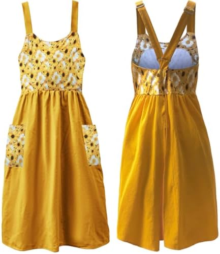 Uaussi Cotton Linen Apron Cross Back Work Apron for Women with Pockets Pinafore Dress X Cross Halter Apron for Chef Gardening by Uaussi