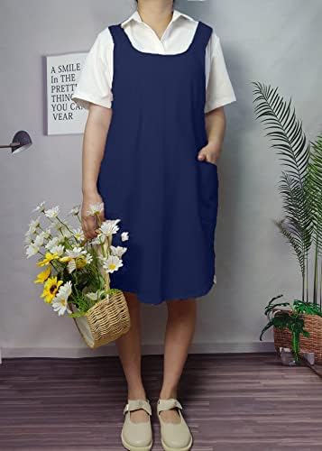 Cotton Cross Back Aprons Solid Color Cooking Kitchen Garden Smock for Women Girls with Pockets - Image 5