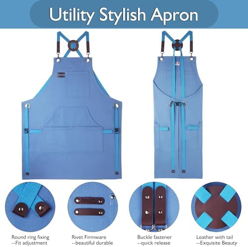 Kitchen Apron, Work Apron, Canvas Apron, SkyBlue | Multiple Pockets, Gardening, Painting, BBQ, Carpenter, Sizes M to XXL - Image 3