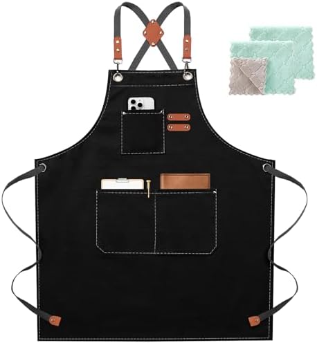 ZOMAO Chef Apron for Women Men with Large Pockets, Cotton Canvas Cross Back Waterproof Work Aprons for Kitchen Cooking Bib by ZOMAO