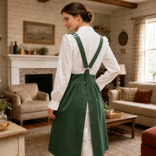 Uaussi Cotton Linen Apron Cross Back Work Apron for Women with Pockets Pinafore Dress X Cross Halter Apron for Chef Gardening - Image 5