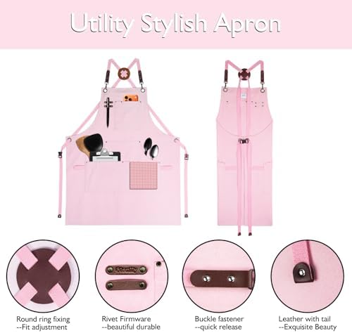 Kitchen, Work Apron, Canvas Apron, Pink | Multiple Pockets, Gardening, Painting, BBQ, Artist, Carpenter, Sizes M to XXL - Image 3