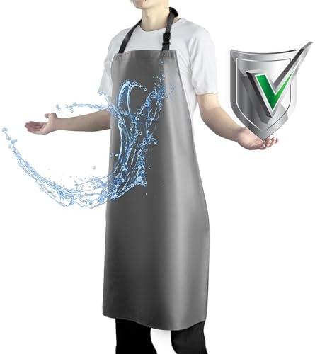 Waterproof Apron with Comfortable Adjustable Bib Rubber Vinyl Dishwasher Heavy Duty Apron for Men Women Dishwashing by Vammcht