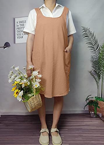 Cotton Cross Back Aprons Solid Color Cooking Kitchen Garden Smock for Women Girls with Pockets - Image 4