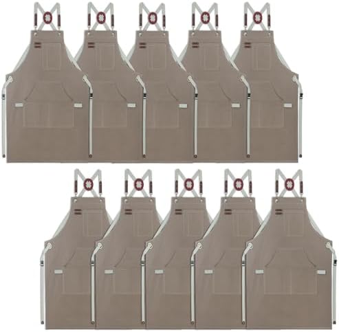 10 Pack Kitchen Apron, Work Apron, Canvas Apron, Dark Gray | Multiple Pockets, Gardening, Painting, BBQ, Artist, Carpenter, Sizes M to XXL by Stenffy
