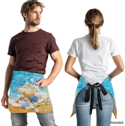 Server Apron with 3 Pockets 13 Inch Short Half Waist Aprons Waterproof Cooking Aprons for Women Men - Image 3