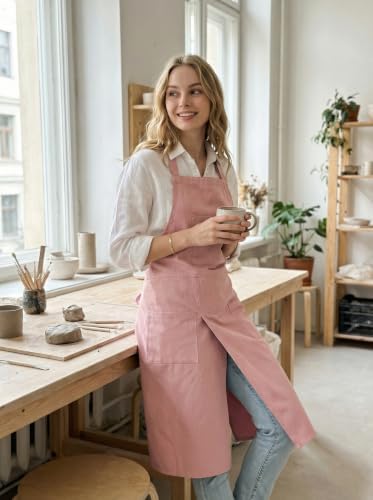 Molaxhome Split Pottery Apron with 3 Pockets Unisex with Adjustable Strap | Cotton Blend,Kitchen Apron,for Ceramics,Gardening,Kitchen Cooking - Image 3