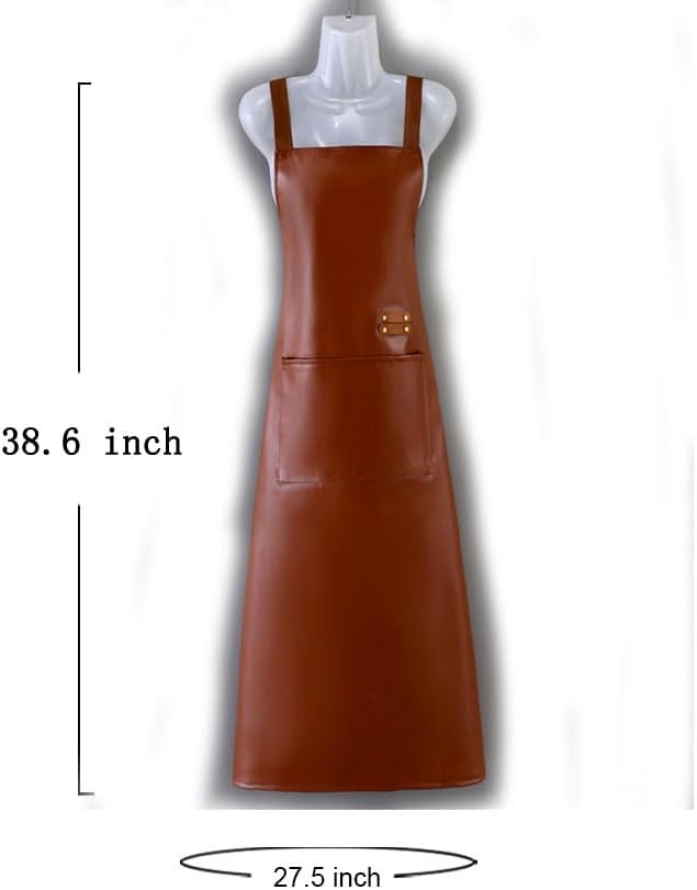 Waterproof Apron Large Pocket PU Material Waterproof Oil-proof Dust-proof Apron Black and Red - Image 8