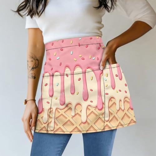 Server Apron with 3 Pockets 13 Inch Short Half Waist Aprons Waterproof Cooking Aprons for Women Men - Image 2