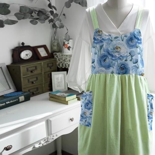 Uaussi Cotton Linen Apron Cross Back Work Apron for Women with Pockets Pinafore Dress X Cross Halter Apron for Chef Gardening - Image 4