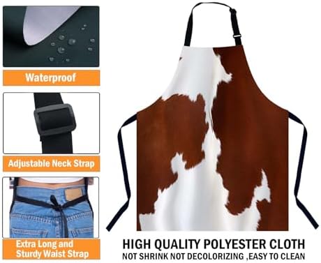 Cowhide Texture Kitchen Apron for Women Men, Adjustable Apron Chef Bakers Apron Cooking Apron Cooking Baking Gardening - Image 3