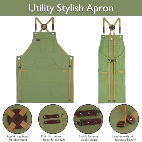 Kitchen Apron, Work Apron, Canvas Apron, Olive | Multiple Pockets, Gardening, Painting, BBQ, Artist, Carpenter, Sizes M to XXL - Image 3