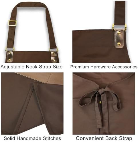 Barista Tools Apron for Women Hairstylists Servers Waterproof Canvas Kitchen Apron with 3 Pockets for Cooking Gardening - Image 4