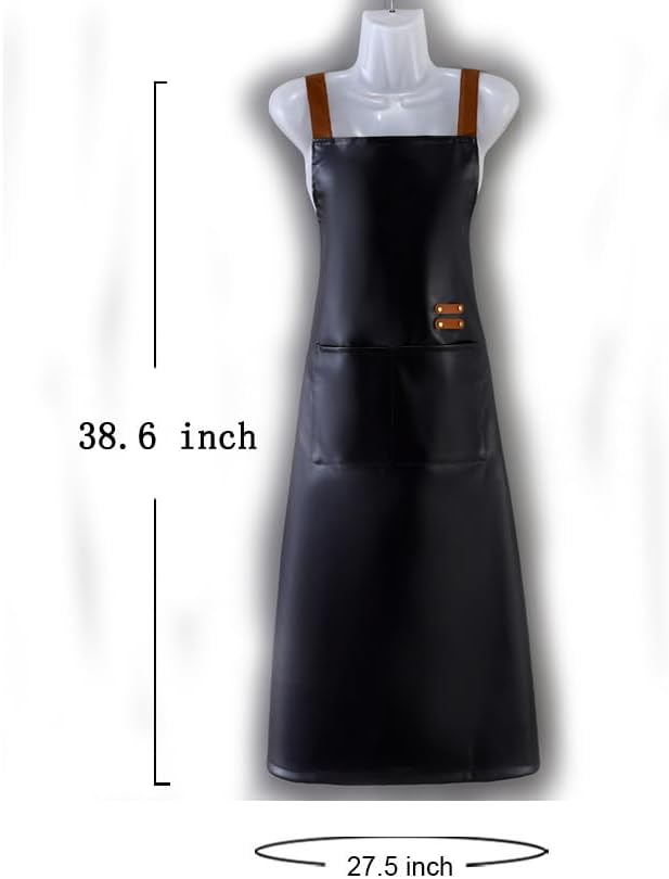 Waterproof Apron Large Pocket PU Material Waterproof Oil-proof Dust-proof Apron Black and Red - Image 8