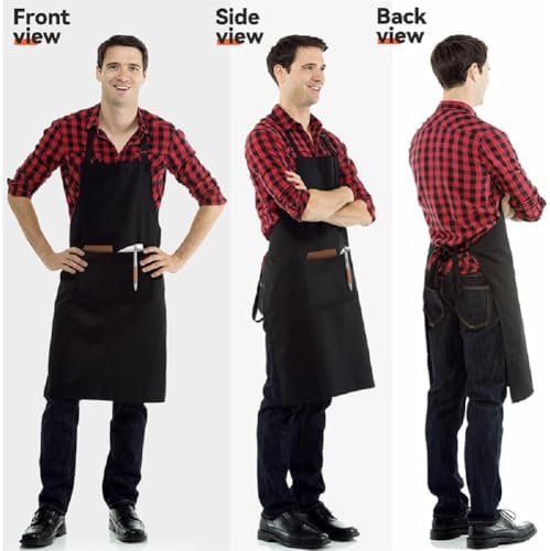 Chef Apron Bib Apron with 2 Large Pockets Adjustable Neck Strap Kitchen Apron Cooking Apron Stripes Baking Apron - Image 4