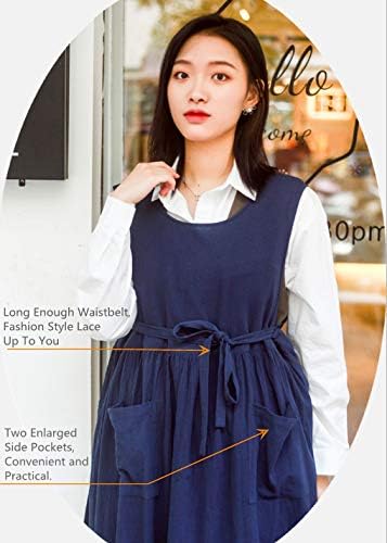 Premium Plus Size Apron Adjustable Waistline Bib Apron,Soft Cotton Blend Apron with Pockets (Navy Blue) - Image 4