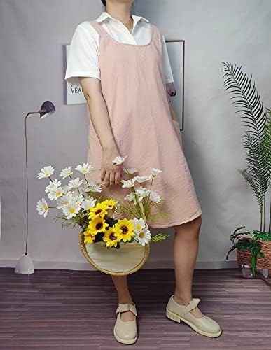 Cotton Cross Back Aprons Solid Color Cooking Kitchen Garden Smock for Women Girls with Pockets - Image 7