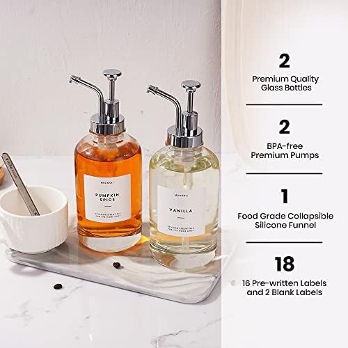 MoliMoli Coffee Syrup Dispenser for Coffee Bar, Coffee Pump Dispenser, Glass Syrup Bottle w. Pump, Maple/Coffee Syrup Bottles, Syrup Dispenser Set of 4, w. Labels, Siver - Image 5