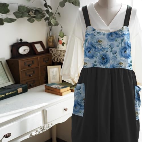 Uaussi Cotton Linen Apron Cross Back Work Apron for Women with Pockets Pinafore Dress X Cross Halter Apron for Chef Gardening - Image 3