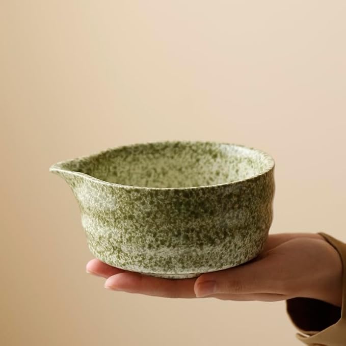 Matcha Tea Set with Matcha Green Ceramic Bowl, Fine Mesh Strainer and Bamboo Scoop, Japanese Style Matcha Accessories for Home Tea Ceremony.