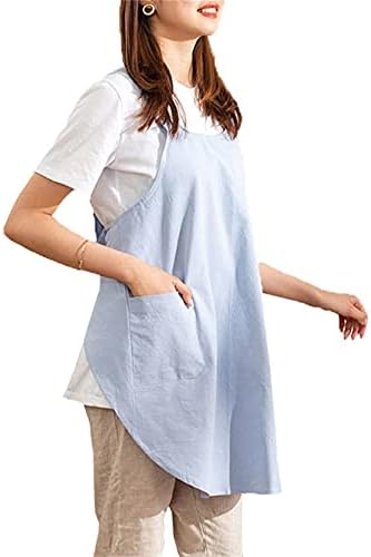 Cotton Cross Back Aprons Solid Color Cooking Kitchen Garden Smock for Women Girls with Pockets - Image 2